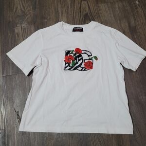 Dolce Kids White T-Shirt with Red Floral Design Size 9/10 Embroidered